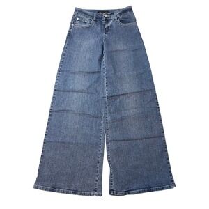 VTG Jeans D Womens Wide Leg Flare Butterfly Rhinestone Stretch Jeans Blue Size 1